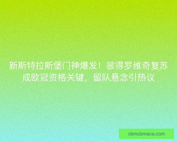 新斯特拉斯堡门神爆发！彼得罗维奇复苏成欧冠资格关键，留队悬念引热议