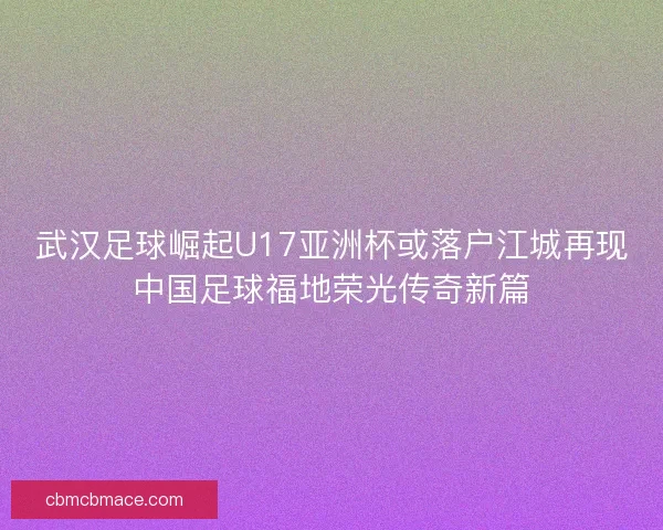 武汉足球崛起U17亚洲杯或落户江城再现中国足球福地荣光传奇新篇 武汉足球崛起U17亚洲杯或落户江城再现中国足球福地荣光传奇新篇